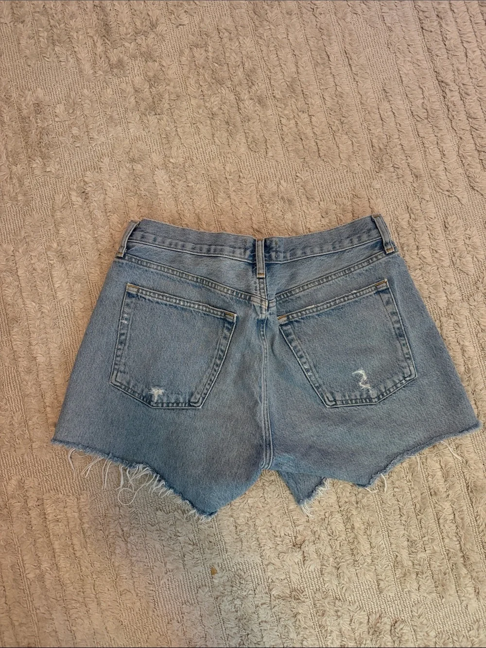 AGOLDE Parker long Vintage Light Blue Distressed High-Rise Denim Shorts